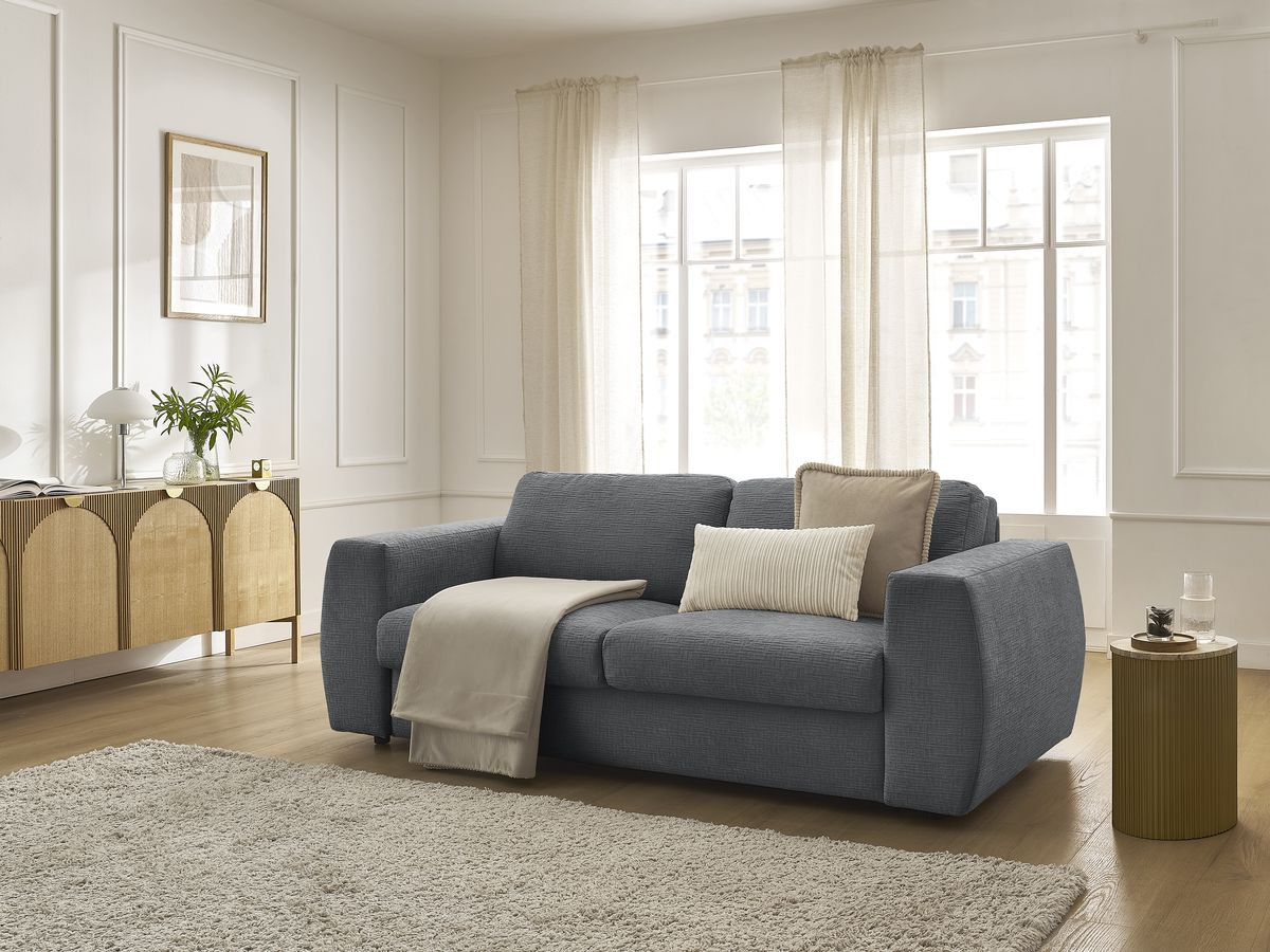 Bobochic Hugo Schlafsofa 3-Sitzer Strukturstoff Dunkelgrau, Liegefläche 160 × 190 cm