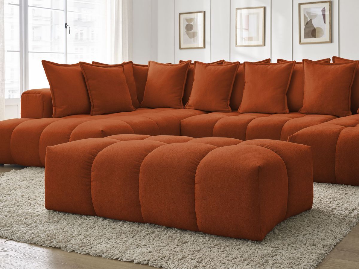 Bobochic Everest Wohnlandschaft mit Pouf, 14 Kissen Strukturstoff Orange Ecke rechts
