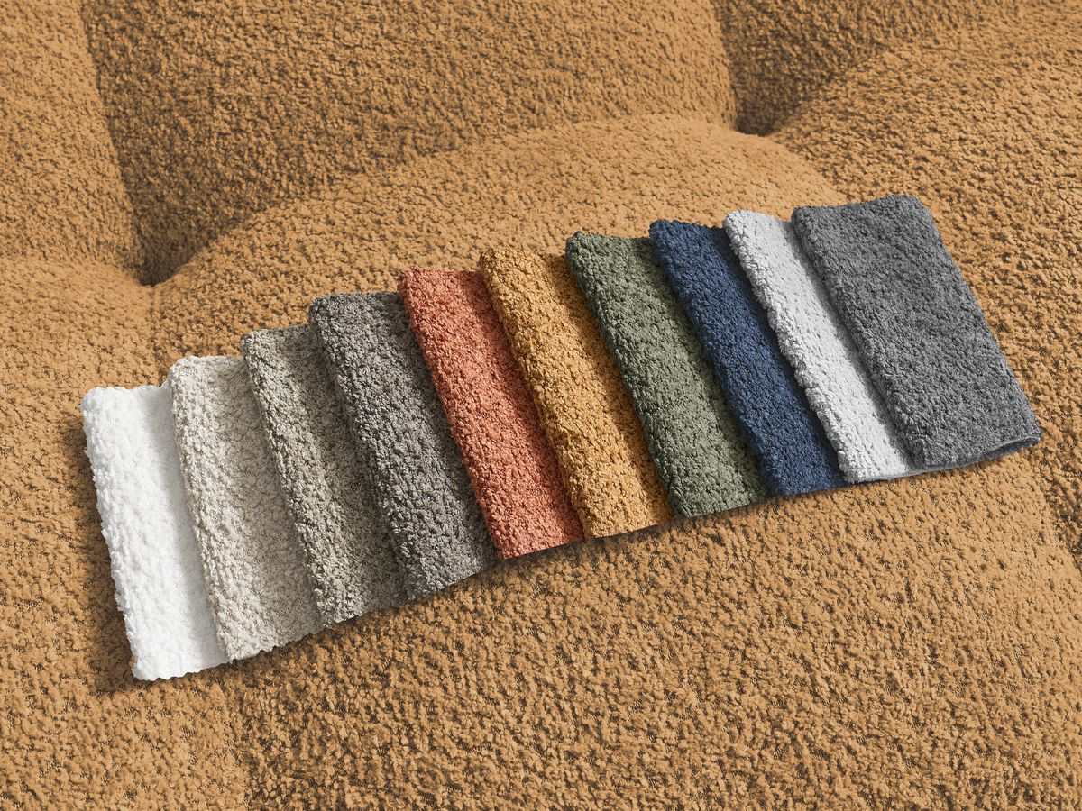 Bobochic Anakin Ecksofa, 6 Kissen Bouclé-Stoff Gelb