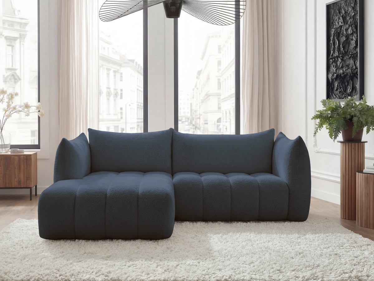 Bobochic Azra Ecksofa 262 × 178 cm Bouclé-Stoff Dunkelblau Ecke links