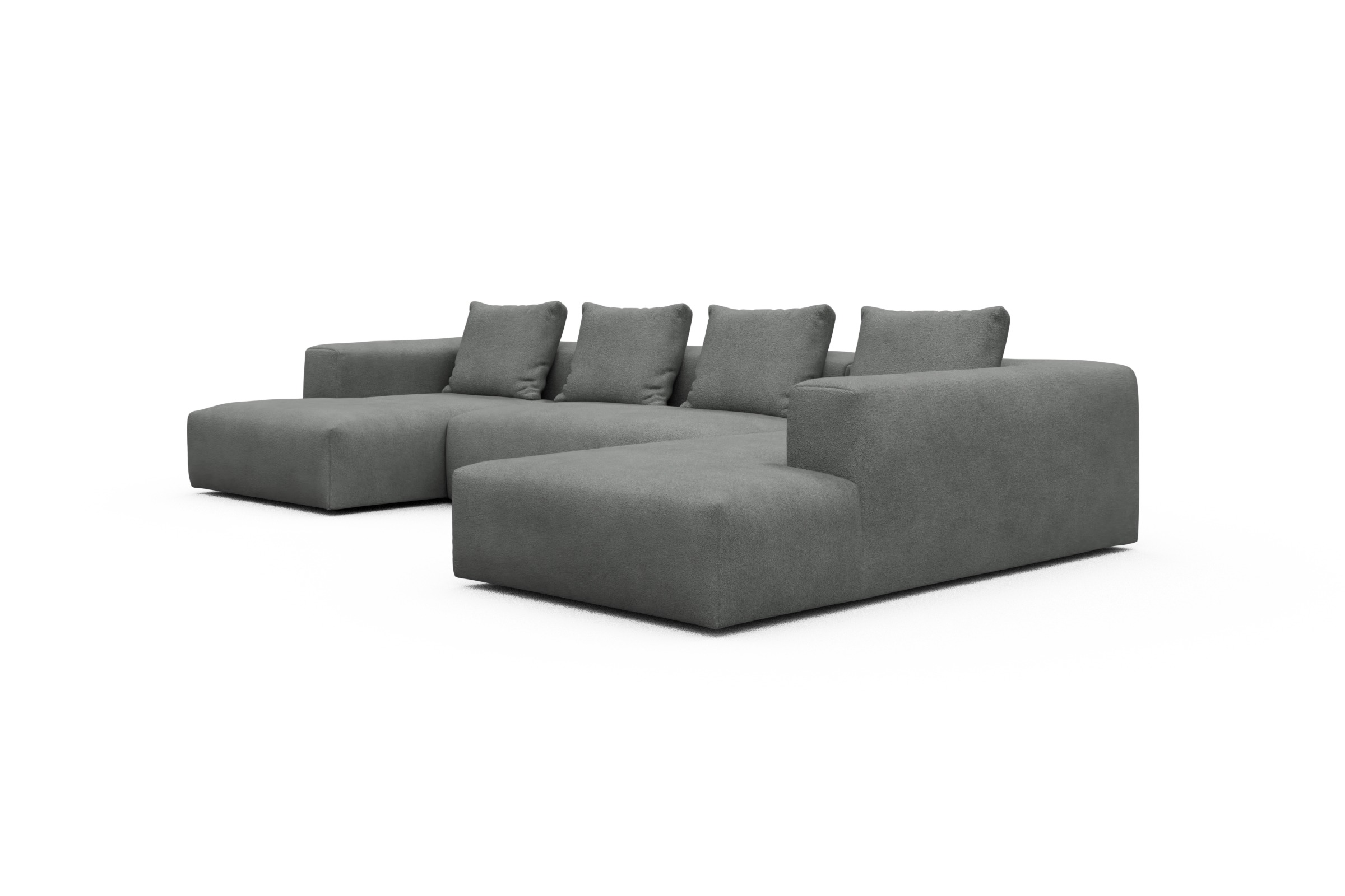 Wohnlandschaft Fred Relax-Ecke rechts mit 2-Sitzer und Chaiselongue links Boucle-Ash-Grey