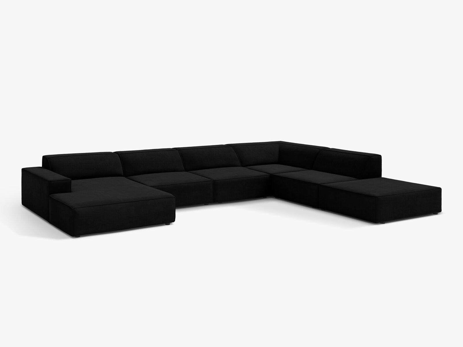 Micadoni Panorama-Ecksofa Jodie 7-Sitzer Rechts Samt Bluvel Schwarz