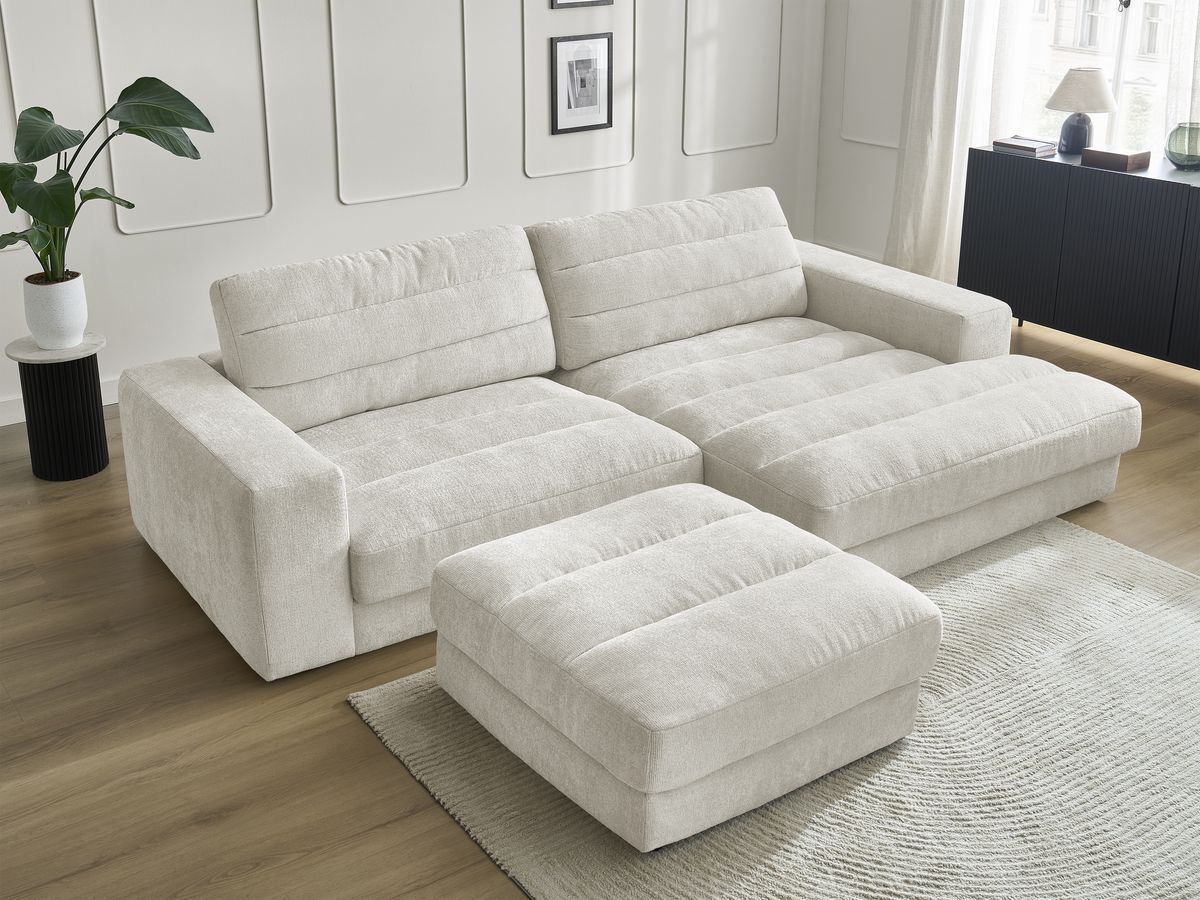 Bobochic Sierra Ecksofa mit Pouf Strukturstoff Beige Ecke rechts