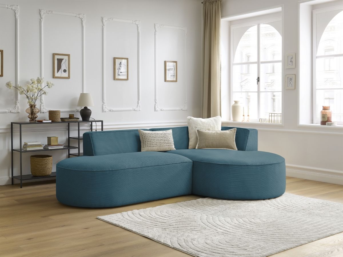 Bobochic Rousseau Ecksofa Cordsamt Dunkelblau Ecke rechts