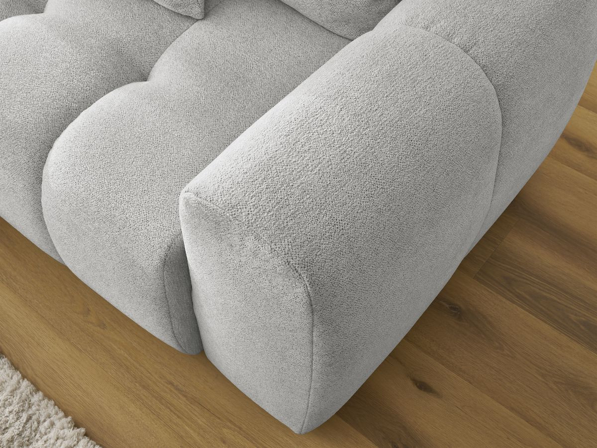 Bobochic Roxelane Ecksofa mit Schlaffunktion und Bettkasten und Pouf 258 × 150 cm Melange-Stoff Hellgrau Ecke links