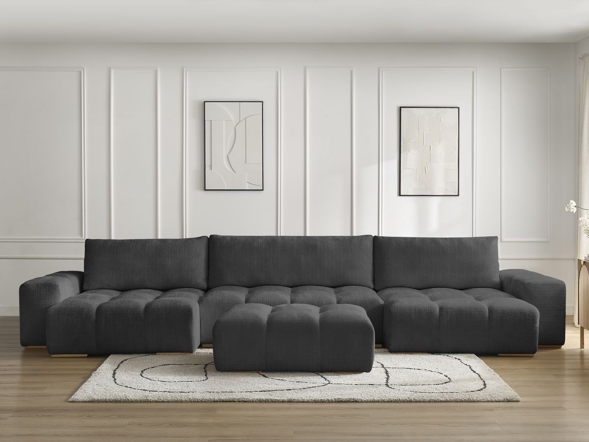 Bobochic Anakin Wohnlandschaft mit Pouf, 3 Kissen Strukturstoff Schwarz