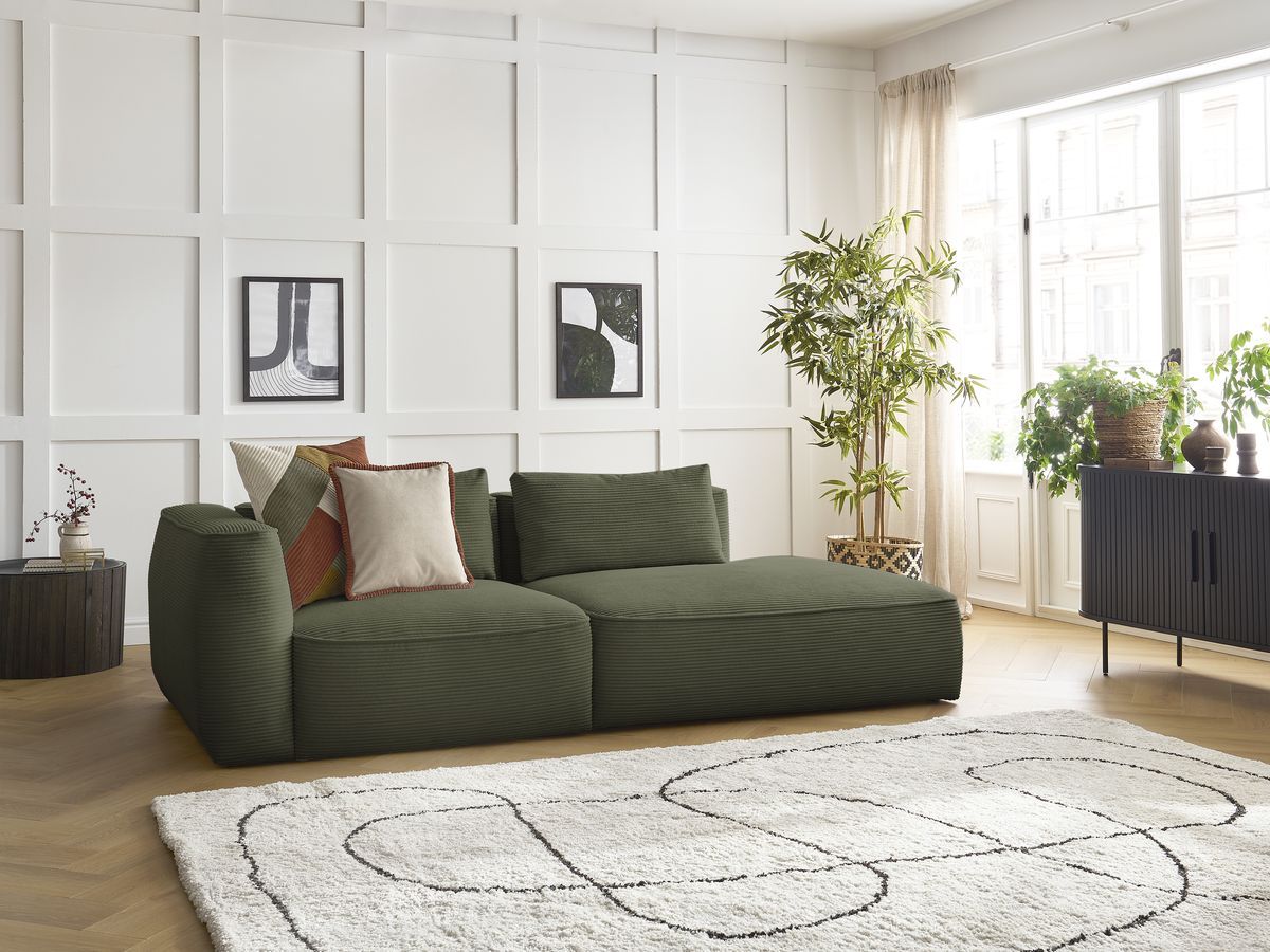 Bobochic Leopold Sofa 3-Sitzer Cordsamt Hellgrün Armlehne links