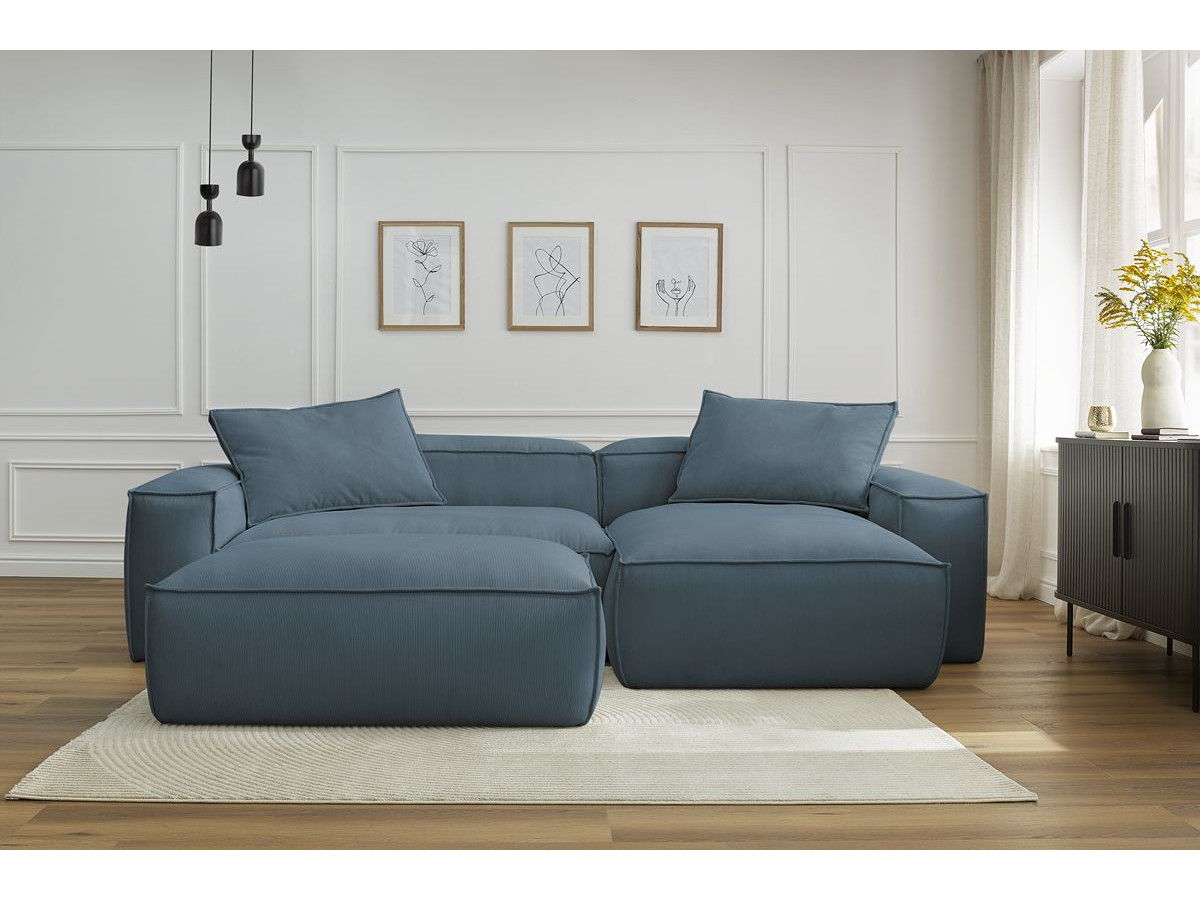 Bobochic Boheme Ecksofa mit Pouf Cordsamt Blau