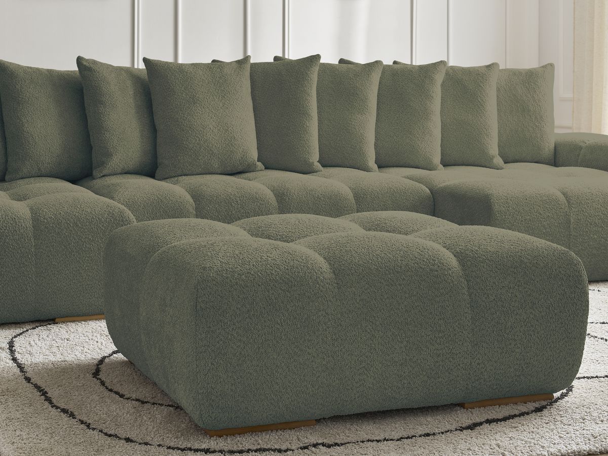 Bobochic Anakin Wohnlandschaft mit Pouf, 10 Kissen Bouclé-Stoff Grün