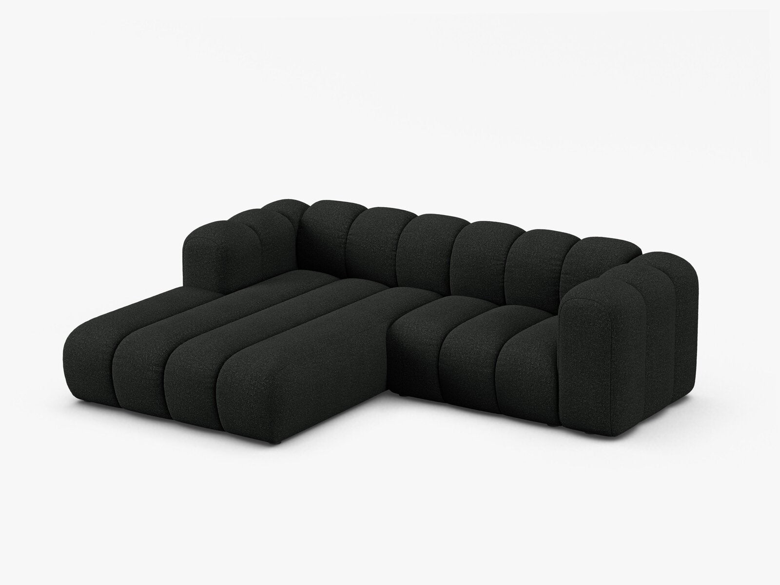 Micadoni Modulares Ecksofa Lupine 3-Sitzer Links Boucle Baloo Schwarz