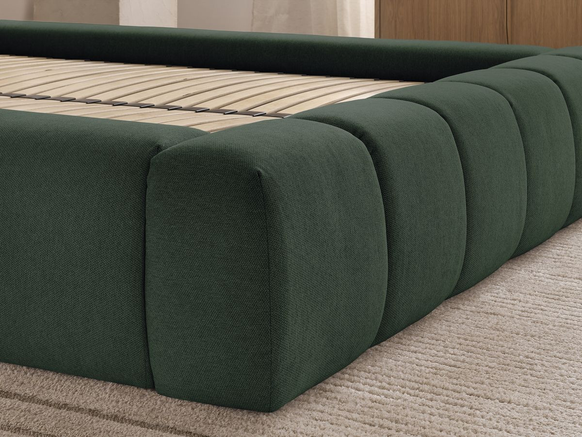 Bobochic Denali Polsterbett mit Bettkasten Stoff Grün, Liegefläche 140 × 190 cm