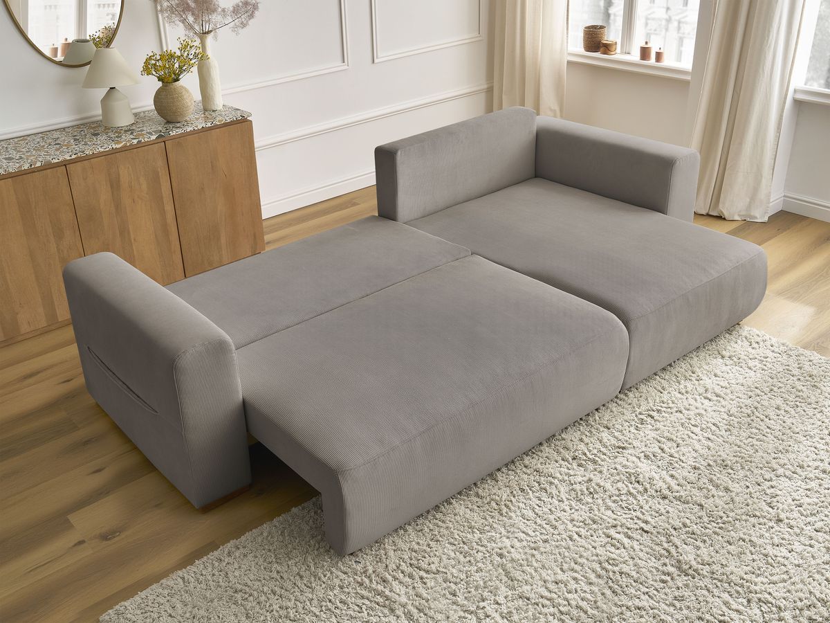 Bobochic Sidonie Ecksofa mit Schlaffunktion und Bettkasten Cordsamt Taupe