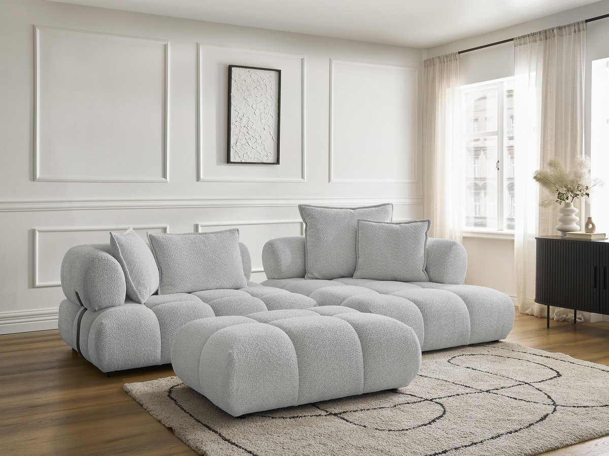 Bobochic Alya Ecksofa mit Pouf Bouclé-Stoff Hellgrau Ecke rechts