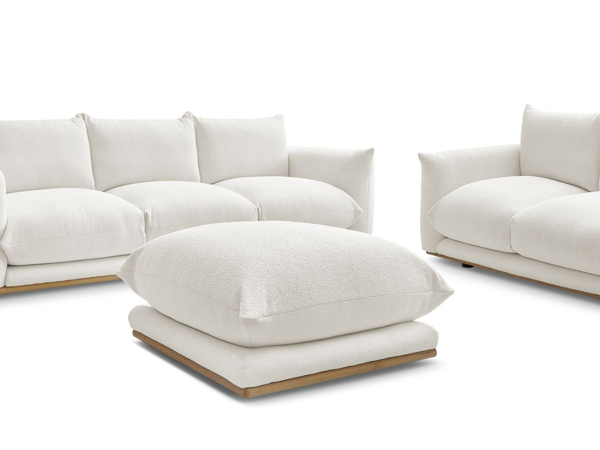 Bobochic Ernest Sofa 5-Sitzer mit Pouf Bouclé-Stoff Weiß