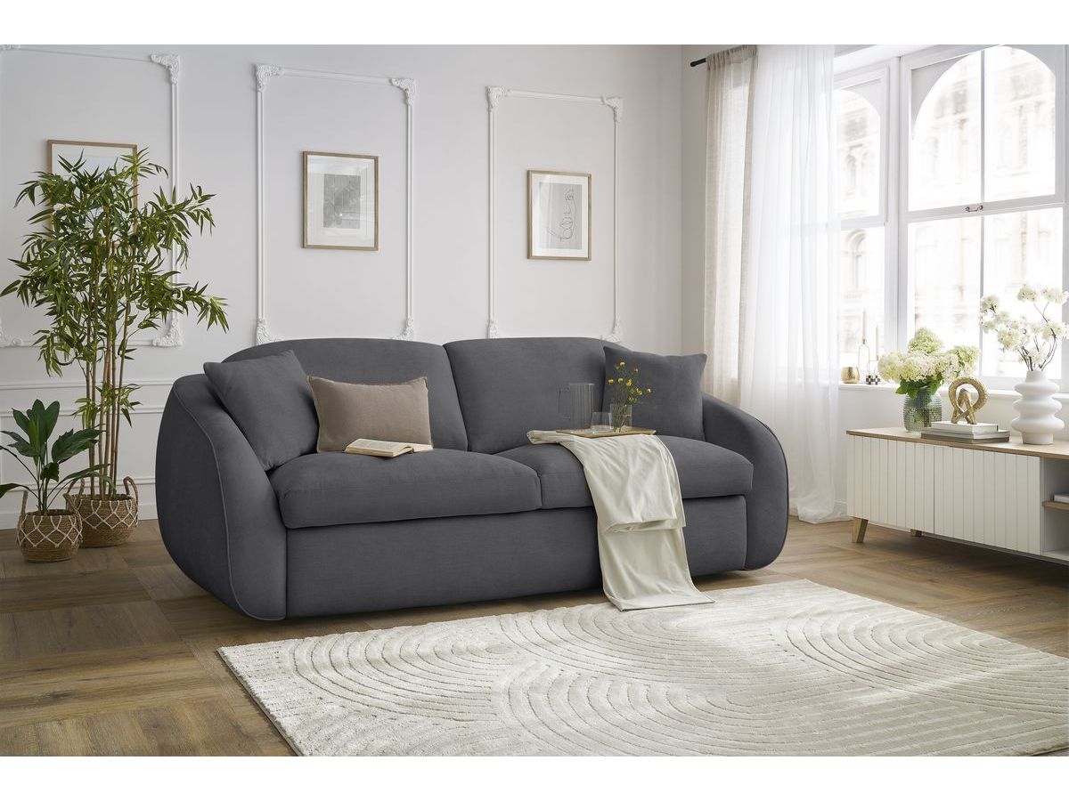 Bobochic Cezanne Schlafsofa 3-Sitzer Stoff Dunkelgrau, Liegefläche 140 × 194 cm