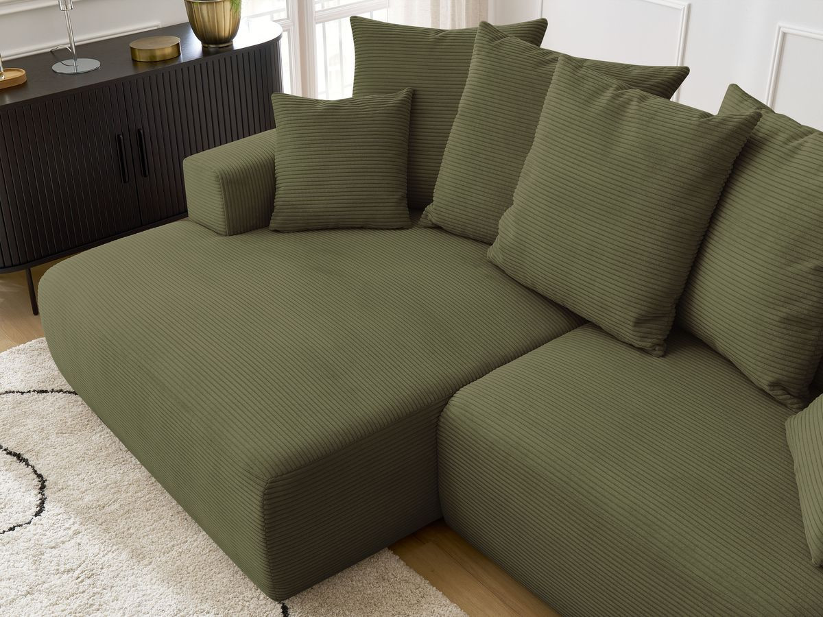 Bobochic Atilla Ecksofa mit Schlaffunktion und Bettkasten Cordsamt Hellgrün Ecke links