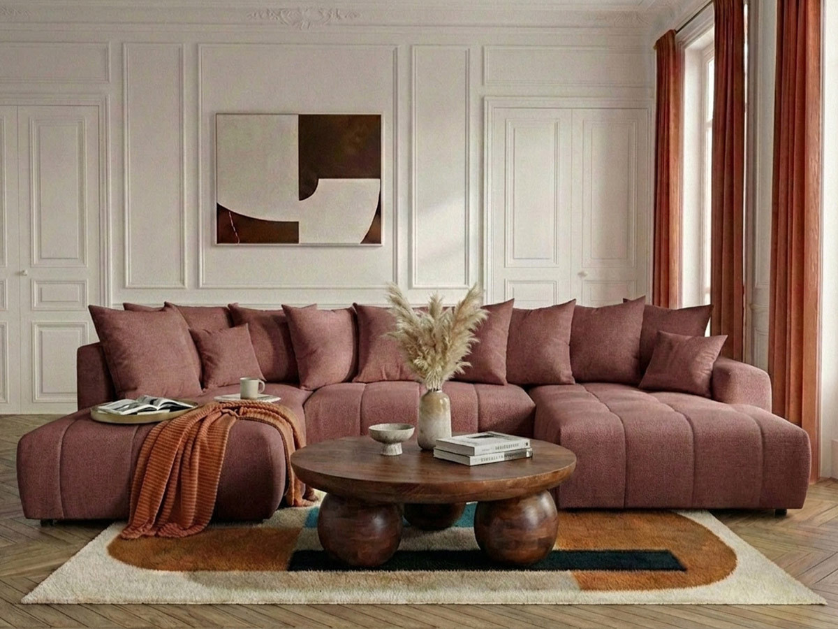 Bobochic Roxelane Wohnlandschaft Melange-Stoff Rot Ecke rechts