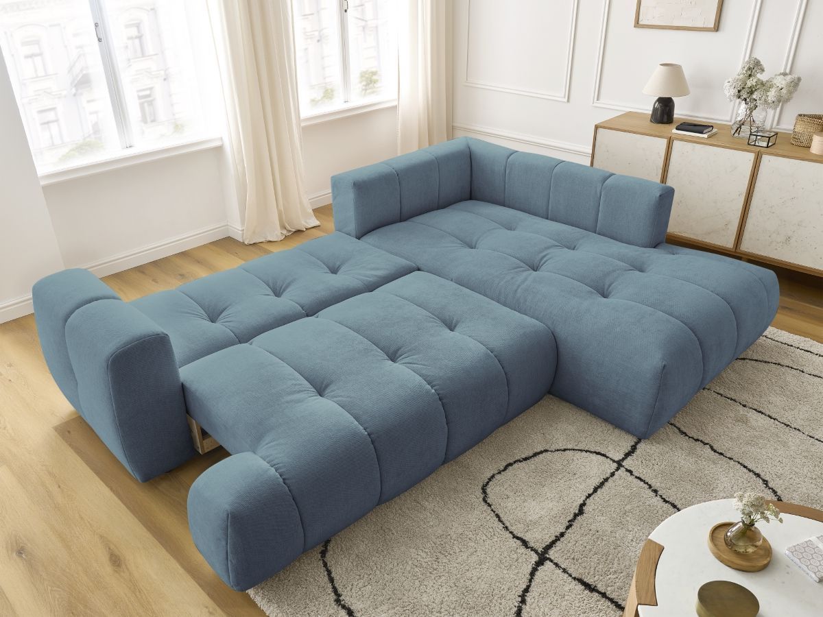Bobochic Fuji Ecksofa mit Schlaffunktion und Bettkasten 282 × 204 cm Stoff Hellblau Ecke rechts