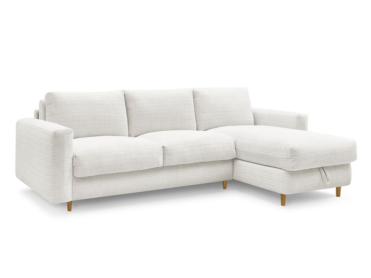 Bobochic Cocoone Ecksofa mit Schlaffunktion und Bettkasten Strukturstoff Weiß, Liegefläche 160 × 200 cm
