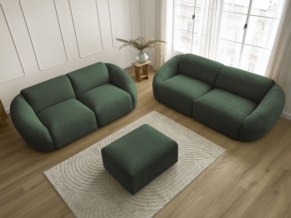 Bobochic Tina Sofa 6-Sitzer mit Pouf Cordsamt Grün