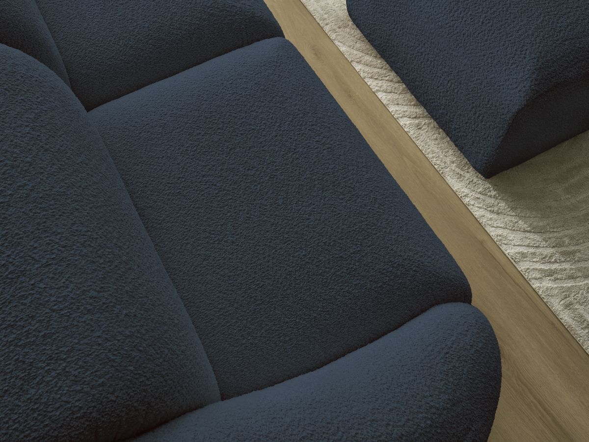 Bobochic Tina Sofa 4-Sitzer mit Pouf Bouclé-Stoff Dunkelblau