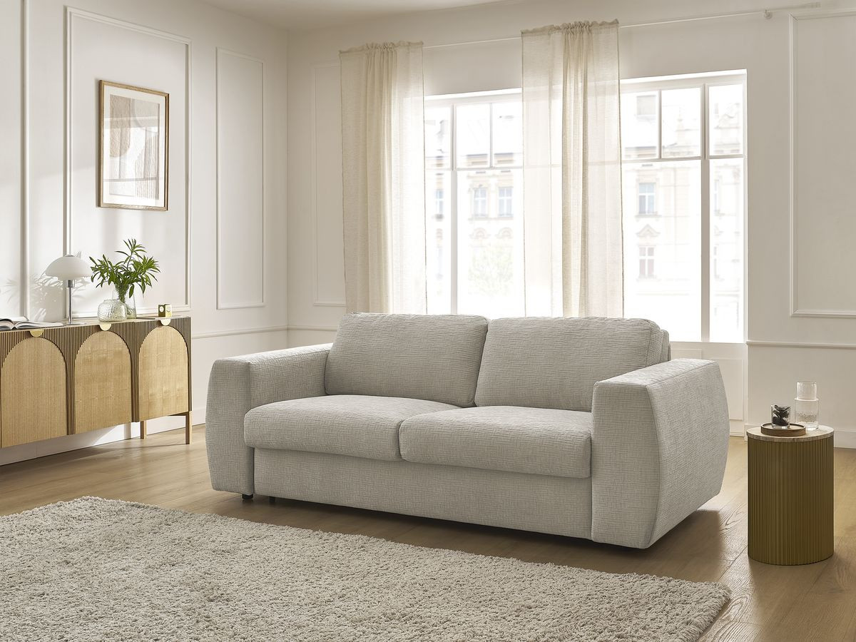 Bobochic Hugo Schlafsofa 3-Sitzer Strukturstoff Beige, Liegefläche 160 × 190 cm