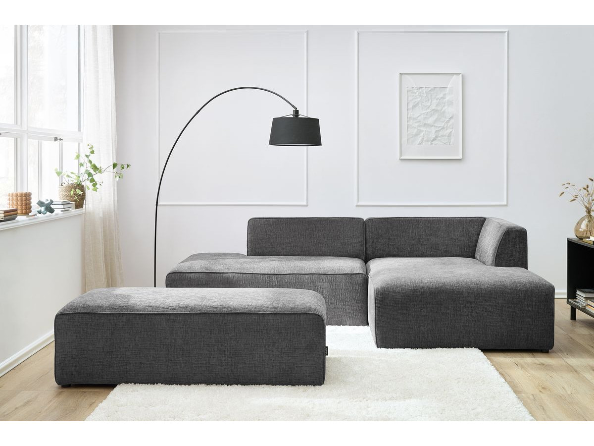 Bobochic Megeve Ecksofa mit Schlaffunktion und Pouf Strukturstoff Dunkelgrau Ecke rechts