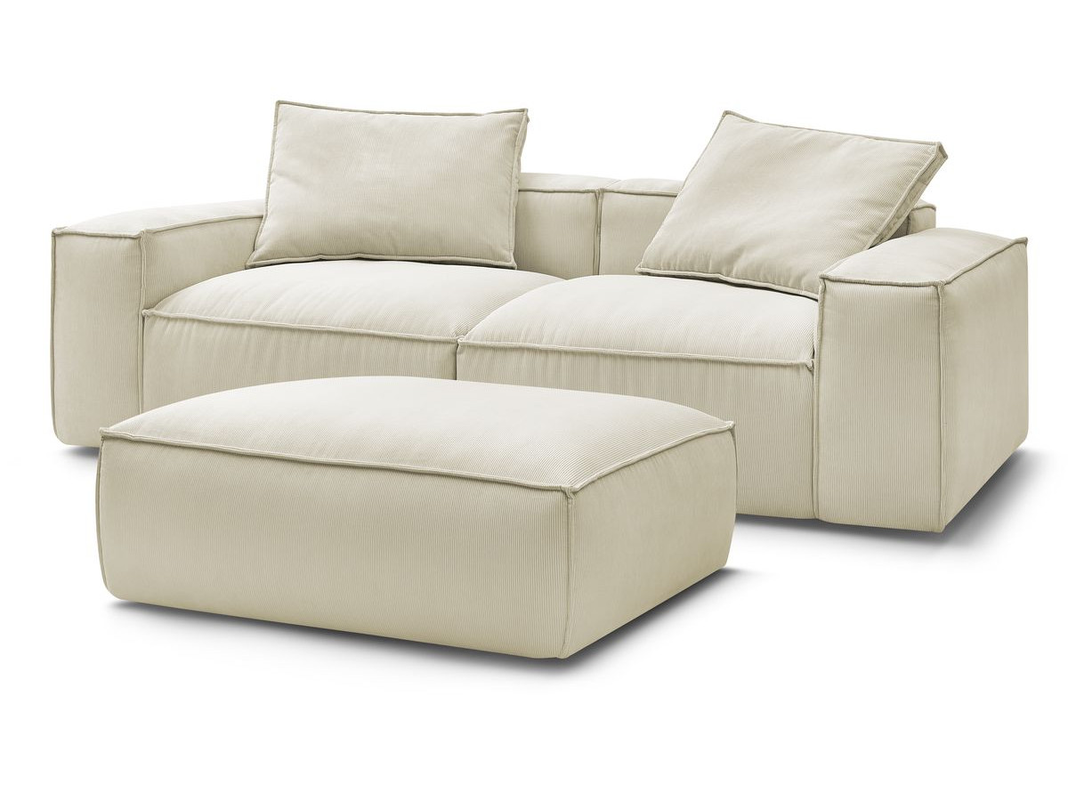 Bobochic Boheme Sofa 4-Sitzer mit Pouf Cordsamt Beige