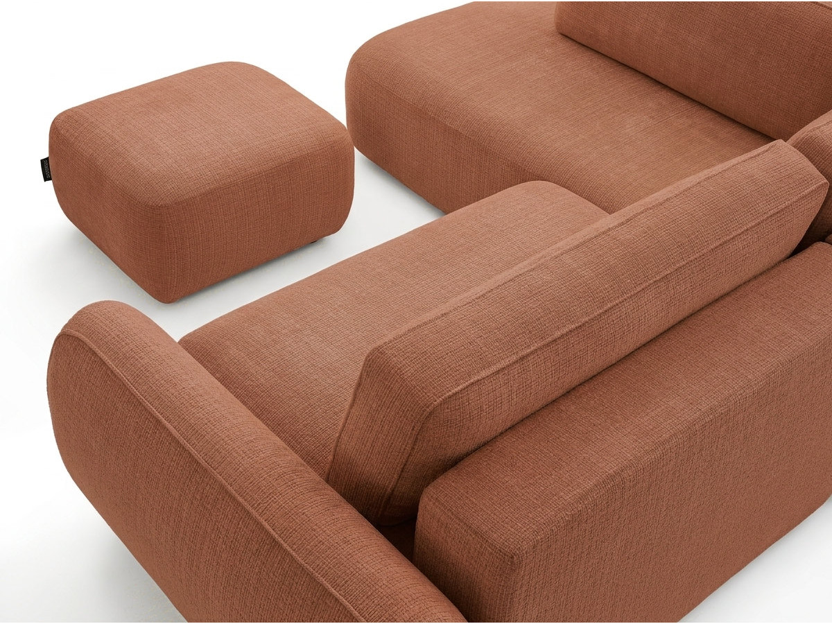 Bobochic Denise Ecksofa mit Schlaffunktion und Bettkasten und Pouf 256 × 197 cm Strukturstoff Orange Ecke links