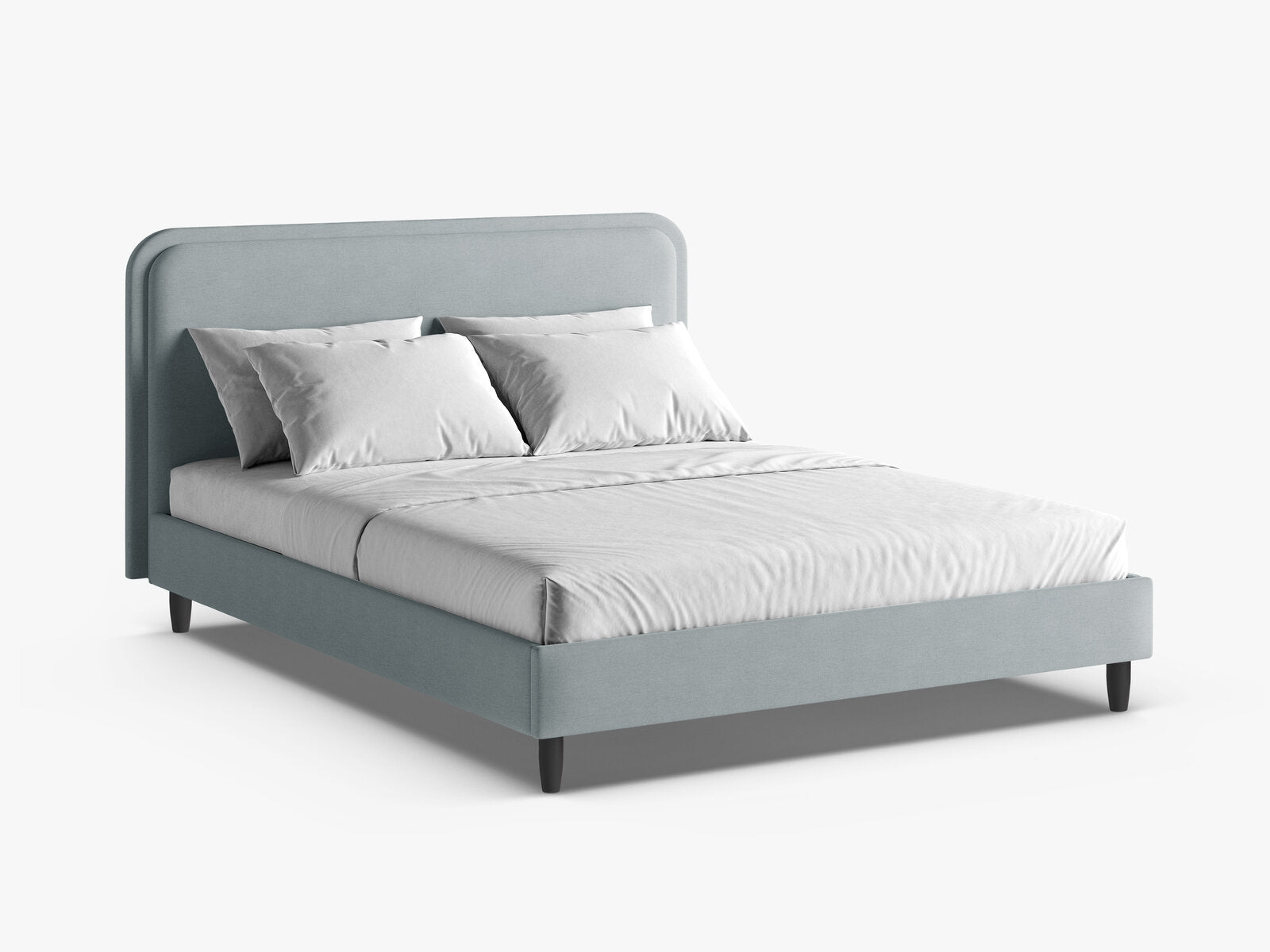 Micadoni Stauraumbett mit Kopfteil Aveline Strukturierter Stoff Wind Satin Blau 140x200