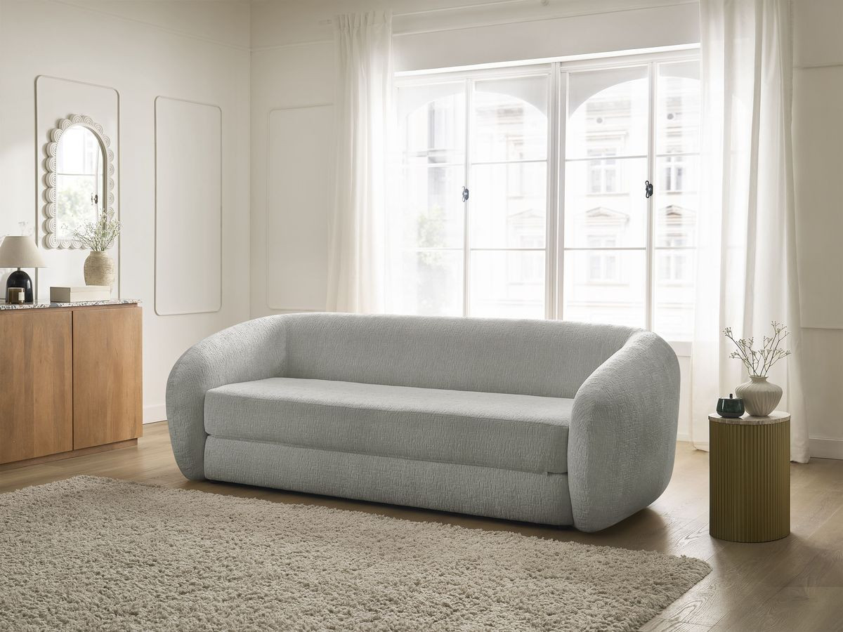 Bobochic Neyo Schlafsofa 3-Sitzer Strukturstoff Hellgrau