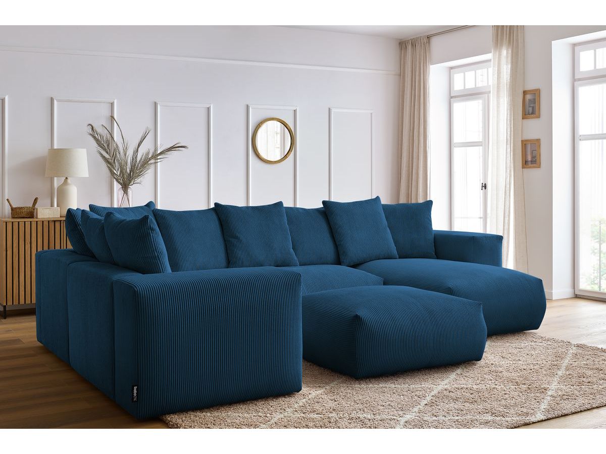 Bobochic Voltaire Wohnlandschaft mit Pouf 356 × 214 cm Cordsamt Dunkelblau Ecke rechts