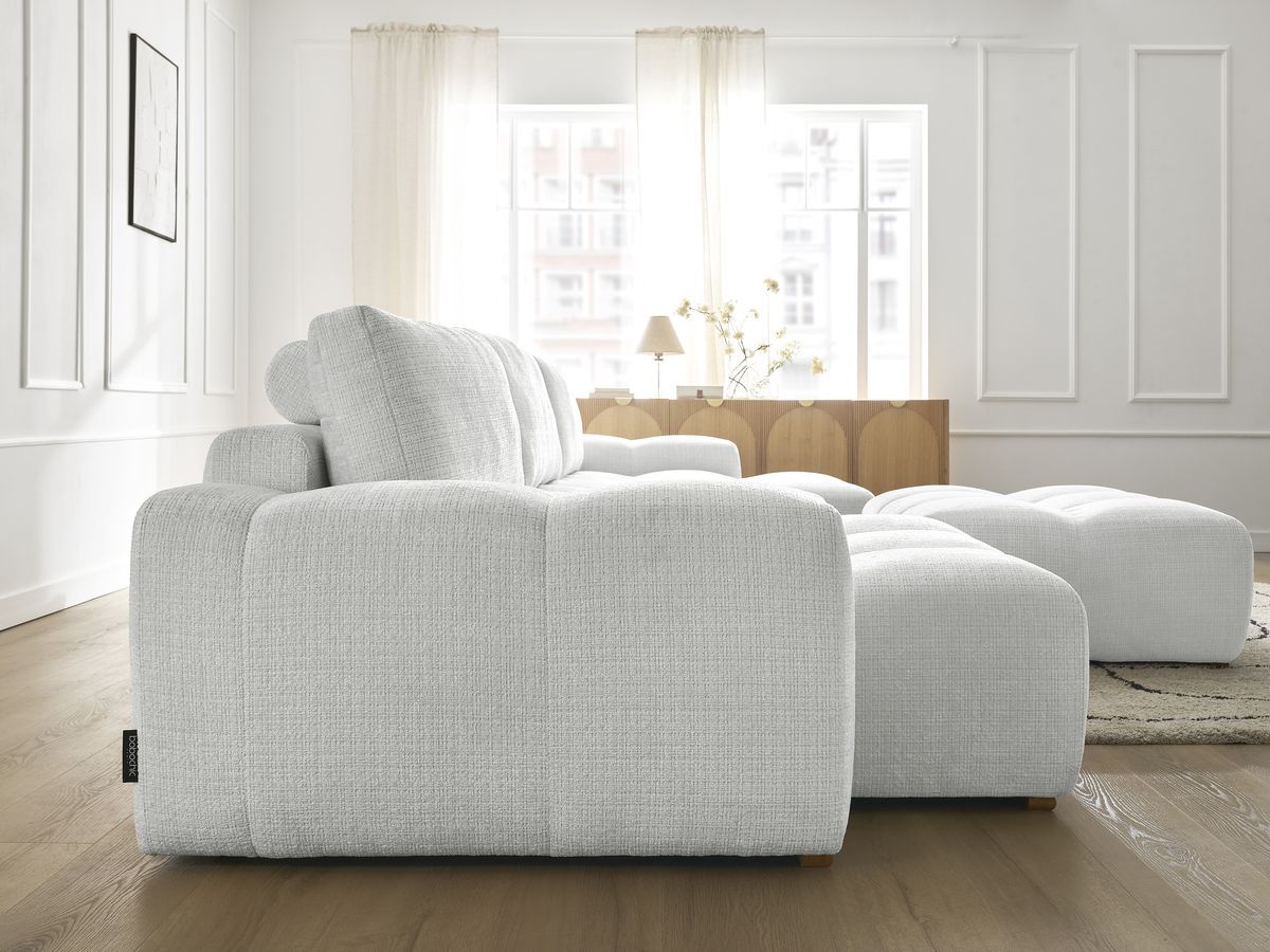 Bobochic Anakin Wohnlandschaft mit Pouf, 3 Kissen Strukturstoff Hellgrau