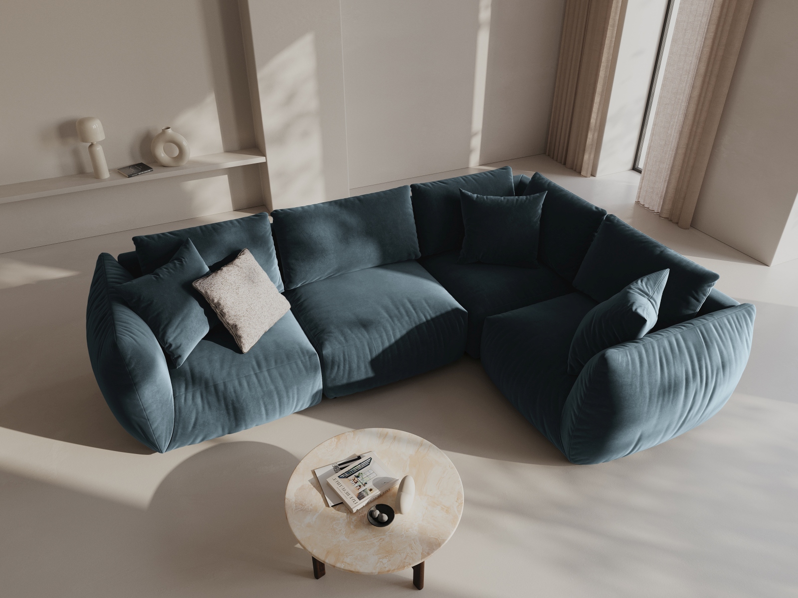Micadoni Ecksofa Chris 4-Sitzer Rechts Samt Pastellblau