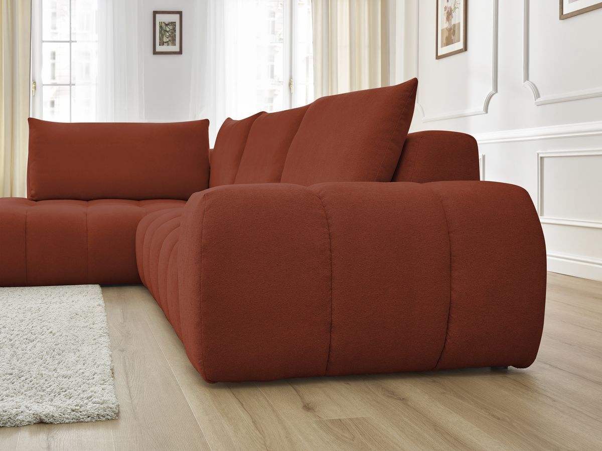 Bobochic Everest Ecksofa, 4 Kissen Strukturstoff Orange Ecke links