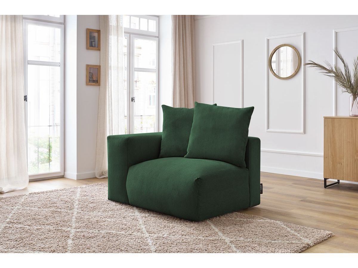 Bobochic Voltaire Sofamodul 1-Sitzer 130 × 100 cm Cordsamt Grün Ecke links