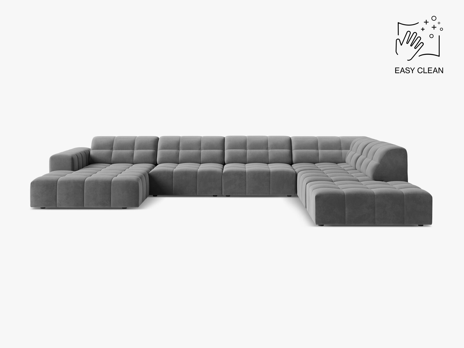 Micadoni Panorama Ecksofa Jennifer 7-Sitzer Rechts Samt Venus Hellgrau