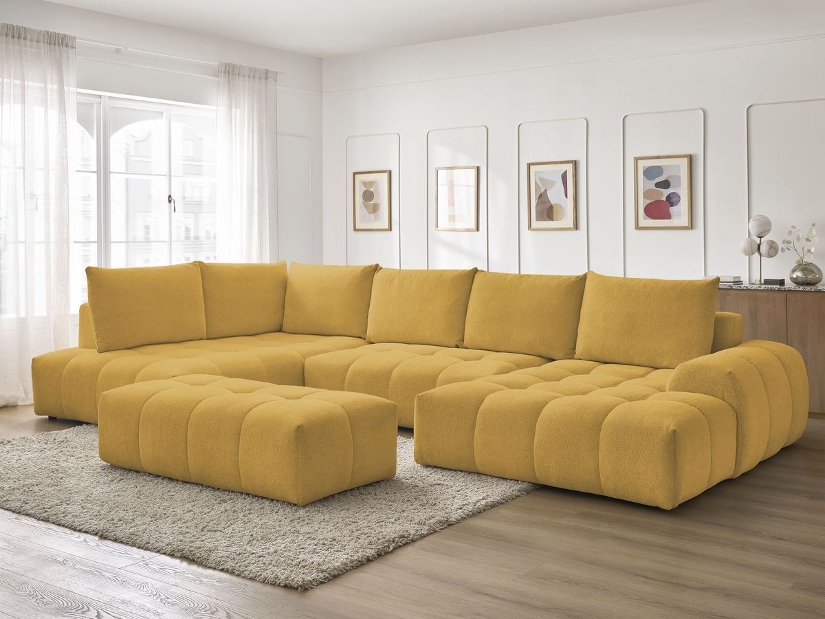 Bobochic Everest Wohnlandschaft mit Pouf, 6 Kissen Melange-Stoff Gelb Ecke rechts