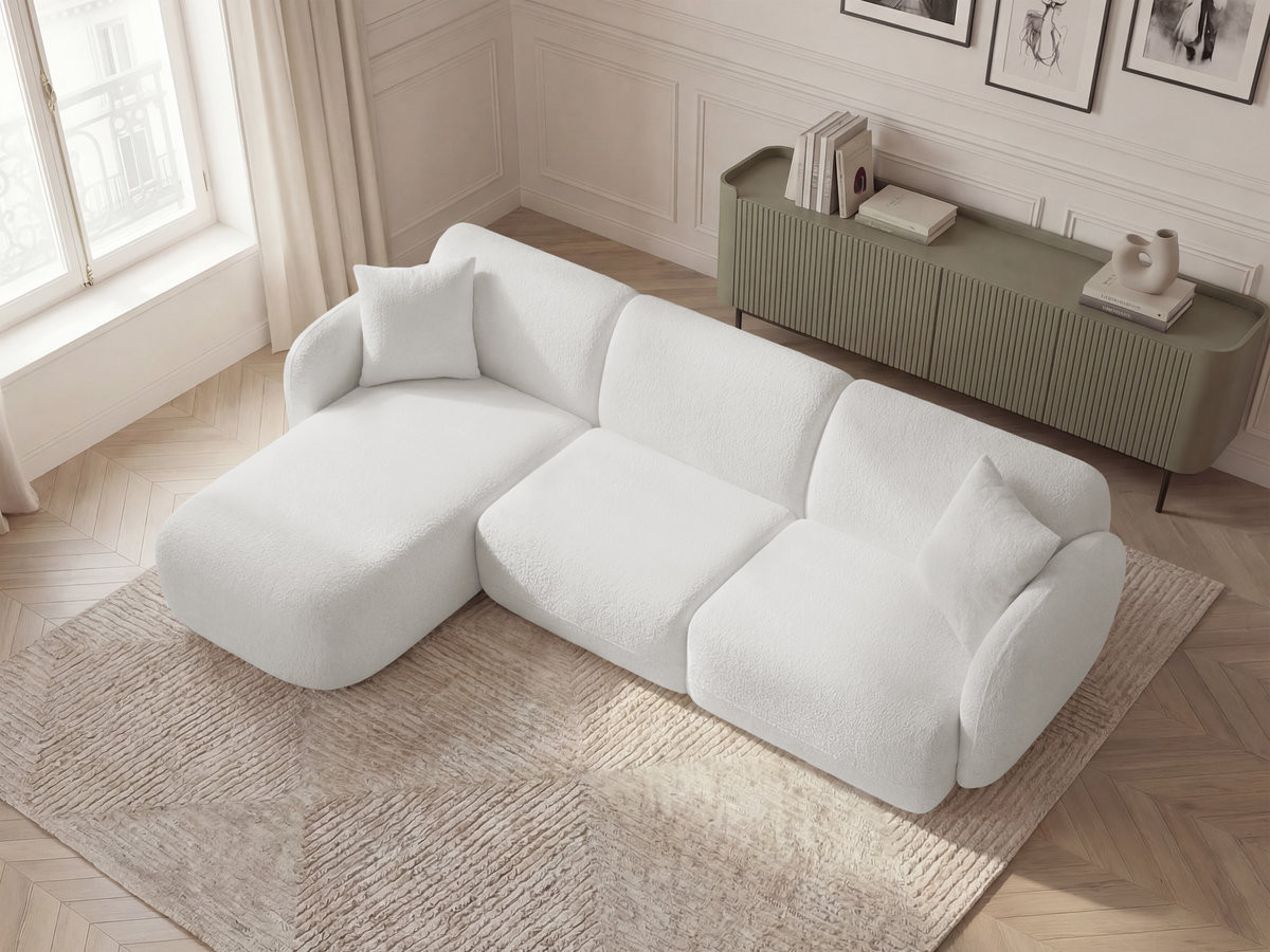 Bobochic Anda Ecksofa 292 × 163 cm Chenille Weiß Ecke links