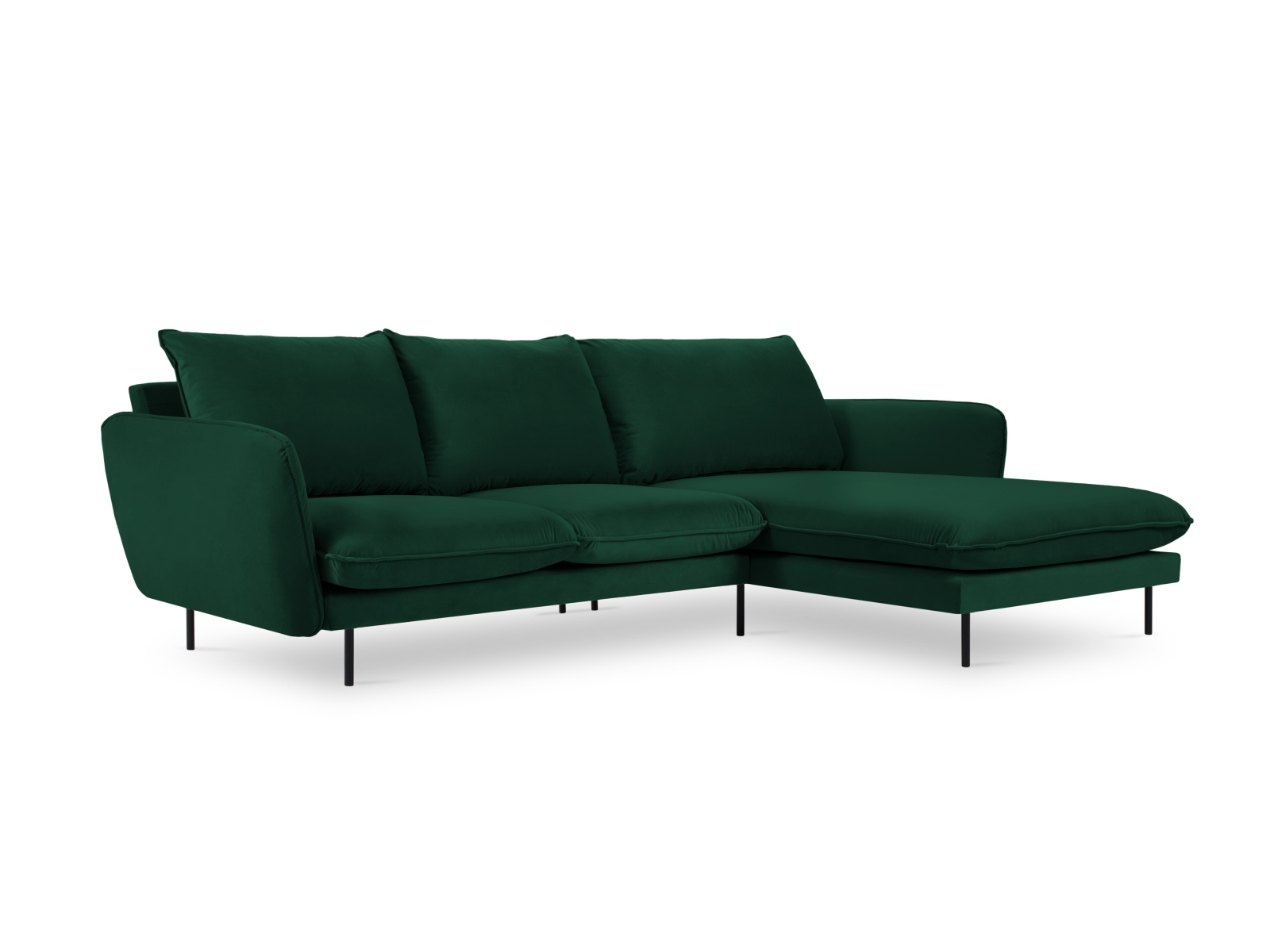Cosmopolitan Design Ecksofa Vienna 5-Sitzer Samt Bluvel Flaschengrün Rechts Beine Schwarzes Metall