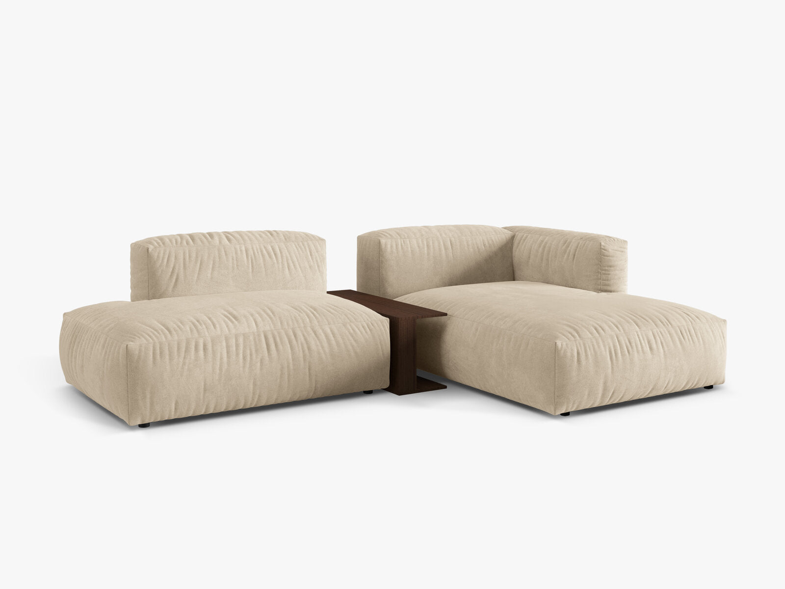 Micadoni Ecksofa Martina 2-Sitzer mit Couchtisch Rechts Samt Helles Beige