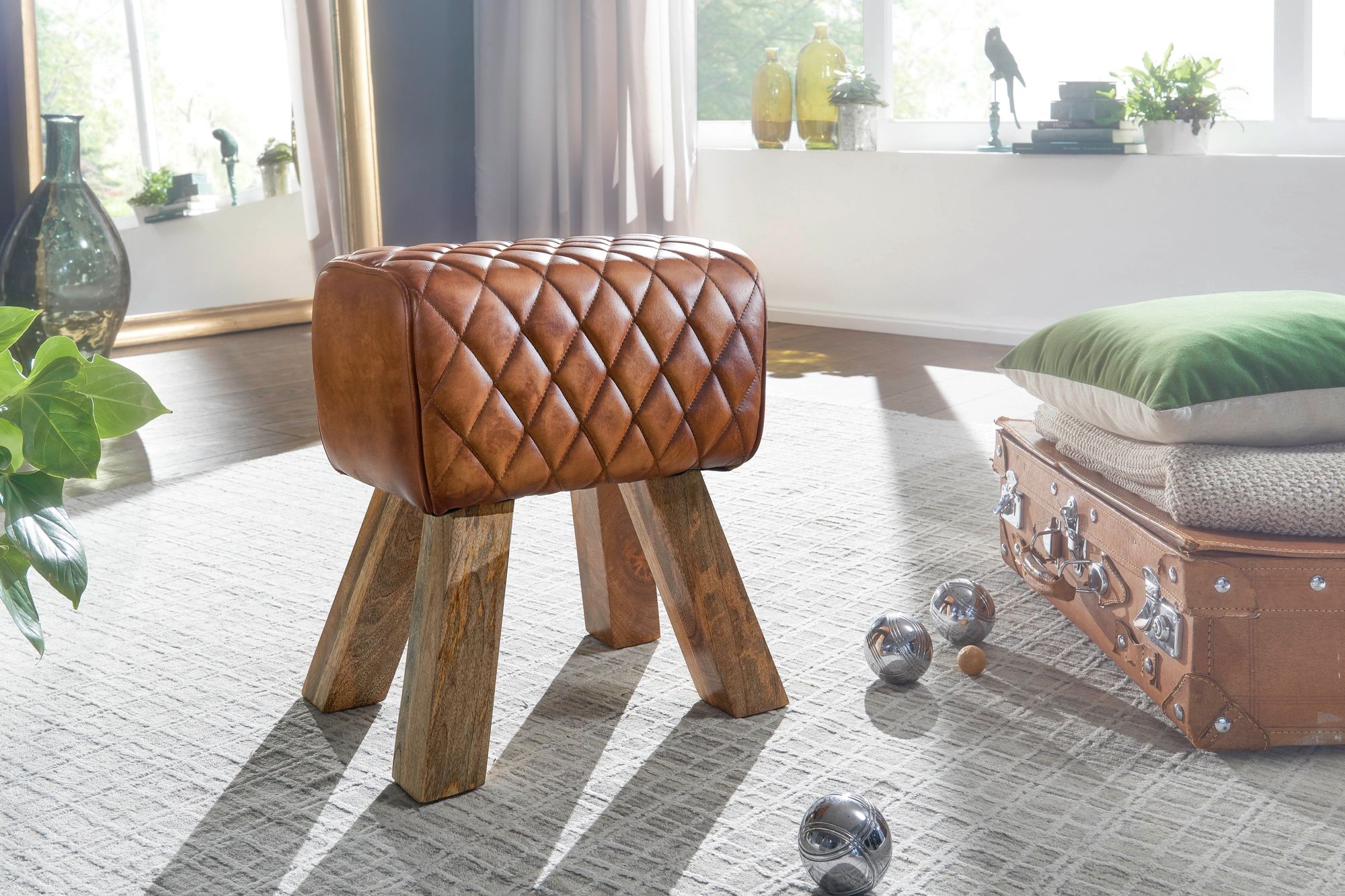 Sitzhocker Tureby Echtleder Braun 40 × 27 × 48 cm