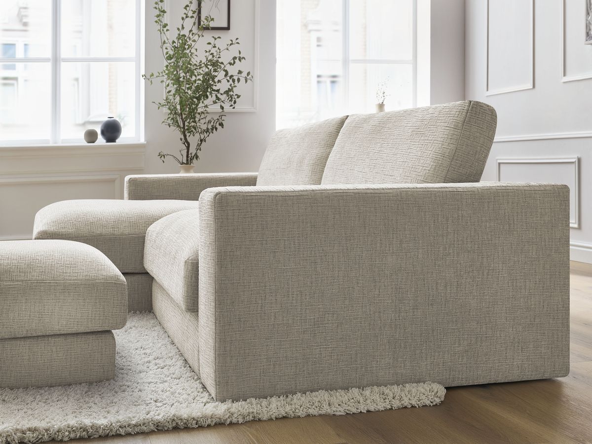 Bobochic Leonard Ecksofa mit Pouf 274 × 159 cm Strukturstoff Beige Ecke links