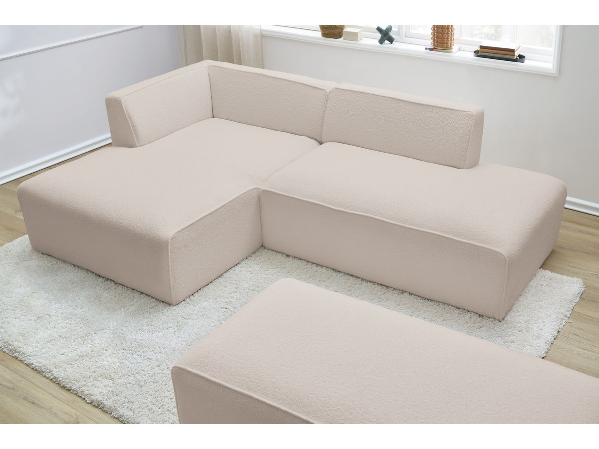 Bobochic Megeve Ecksofa mit Schlaffunktion und Pouf Bouclé-Stoff Beige Ecke links