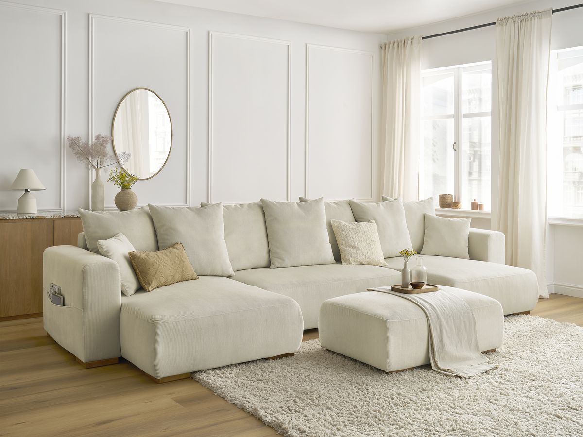 Bobochic Sidonie Wohnlandschaft mit Pouf Cordsamt Beige