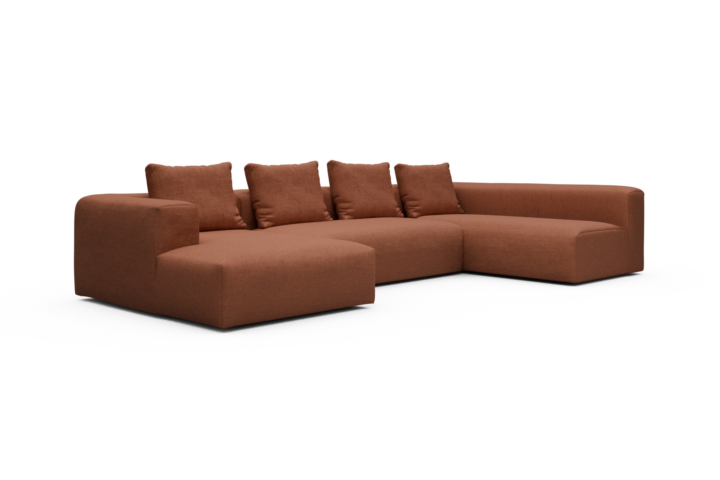 Wohnlandschaft Fred Chaiselongue links mit 2-Sitzer und lange Armlehne rechts Weda-Rust