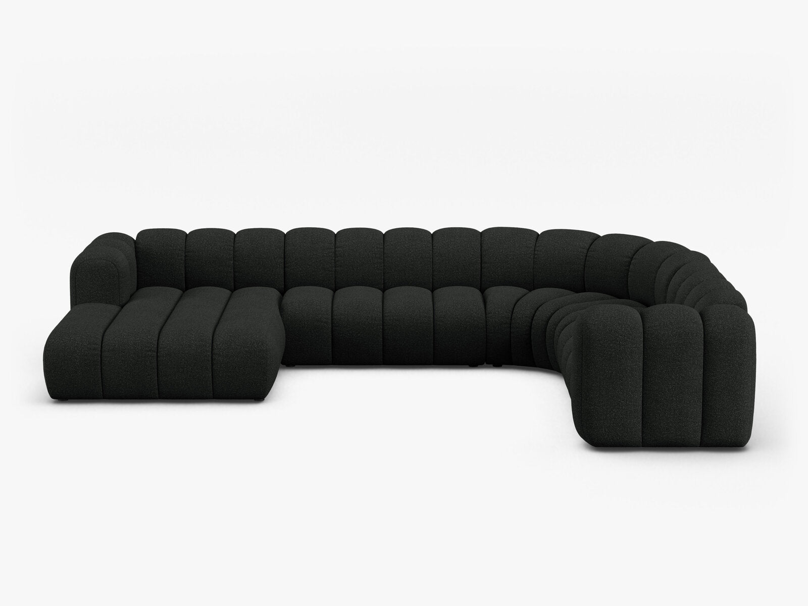 Micadoni Modulares Panorama Ecksofa Lupine 6-Sitzer Rechts Boucle Baloo Schwarz
