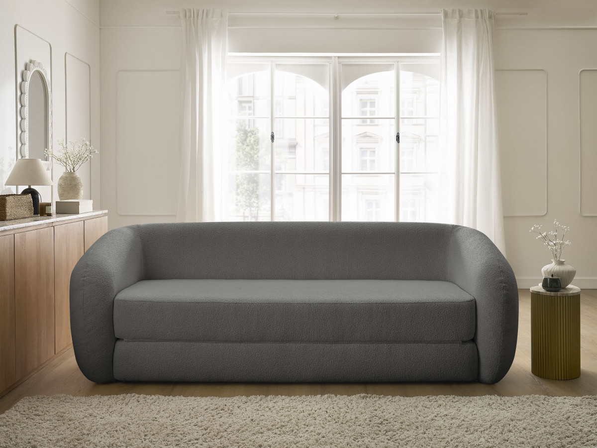 Bobochic Neyo Schlafsofa 3-Sitzer Bouclé-Stoff Dunkelgrau