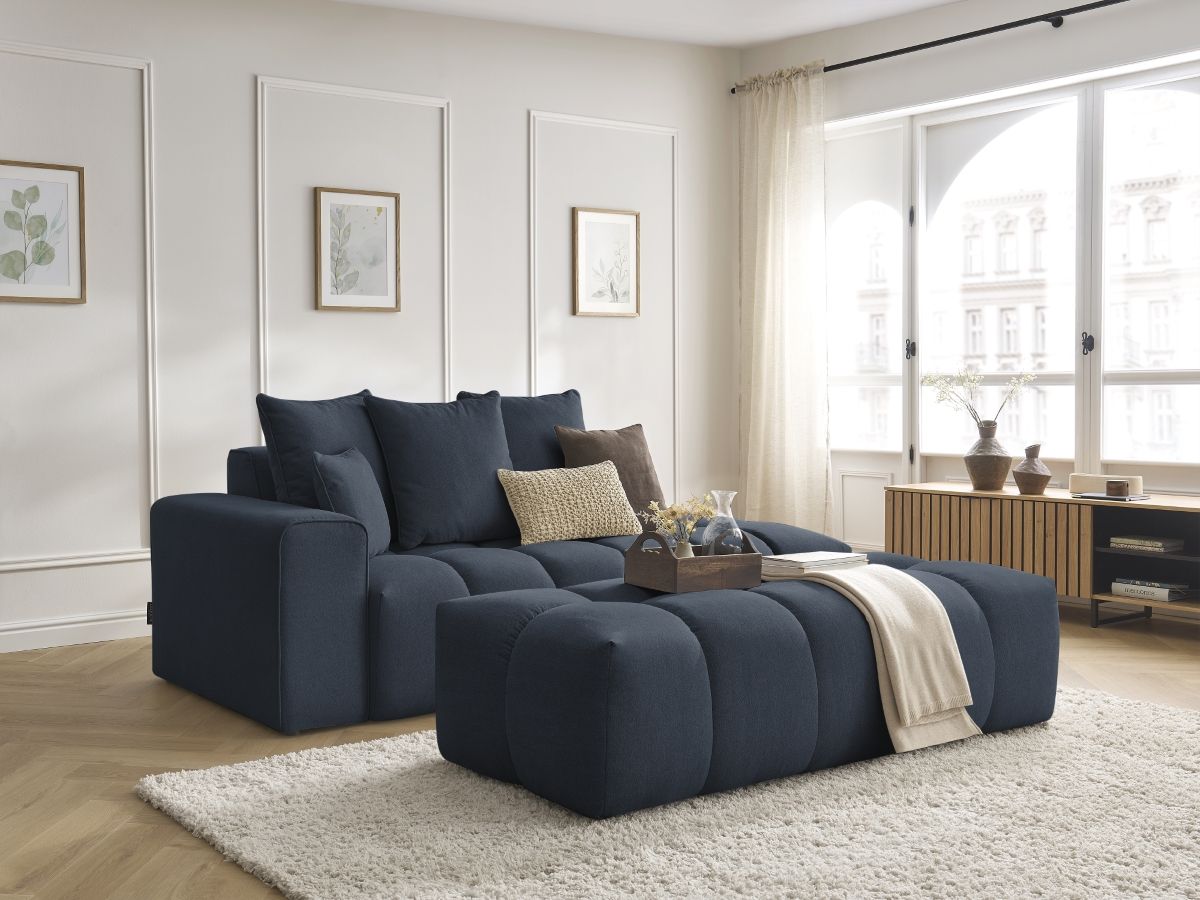 Bobochic Mont-blanc Sofa 5-Sitzer mit Pouf Melange-Stoff Dunkelblau Armlehne links