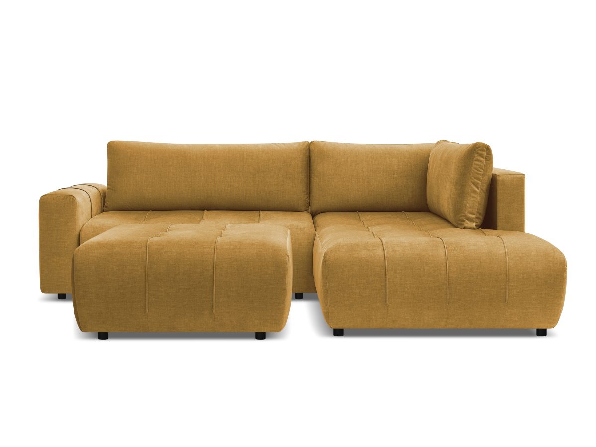 Bobochic Arsene Ecksofa mit Schlaffunktion und Bettkasten und Pouf 277 × 200 cm Samt Gelb Ecke rechts